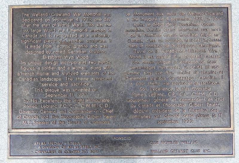 Welland Crowland War Memorial - Marker. Click for full size. Welland Crowland War Memorial - Marker image. Click for full size.