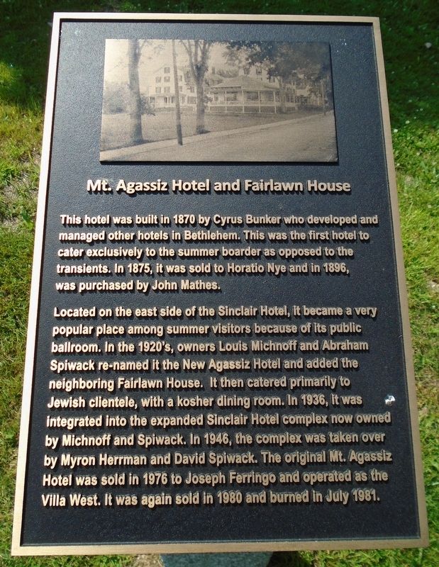 Mt. Agassiz Hotel and Fairlawn House Marker. Click for full size. Mt. Agassiz Hotel and Fairlawn House Marker image. Click for full size.