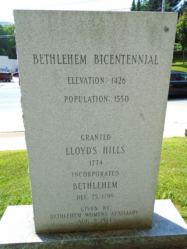 Bethlehem, New Hampshire Bicentennial Monument (rear). Click for full size. Bethlehem, New Hampshire Bicentennial Monument (rear) image. Click for full size.