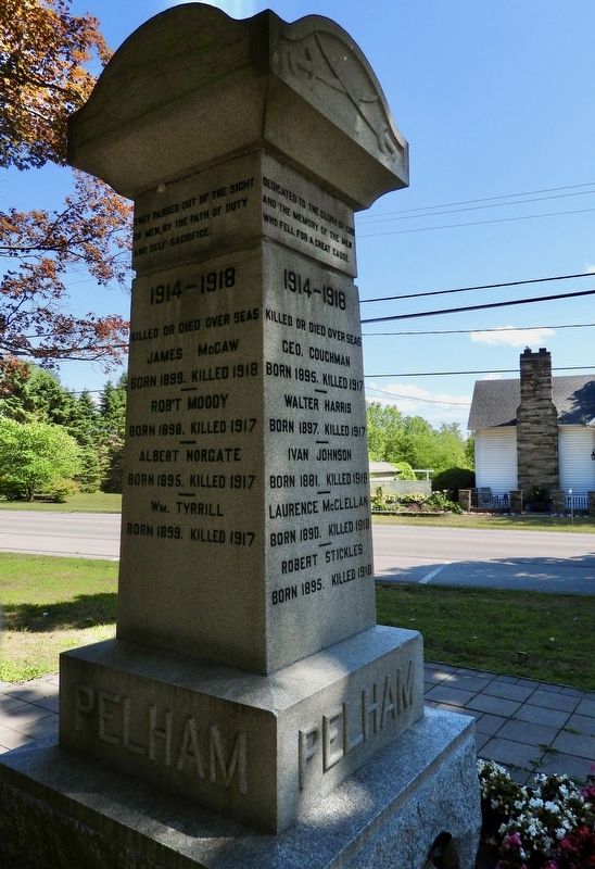 Pelham Cenotaph - north side (left) and west side image. Click for full size.