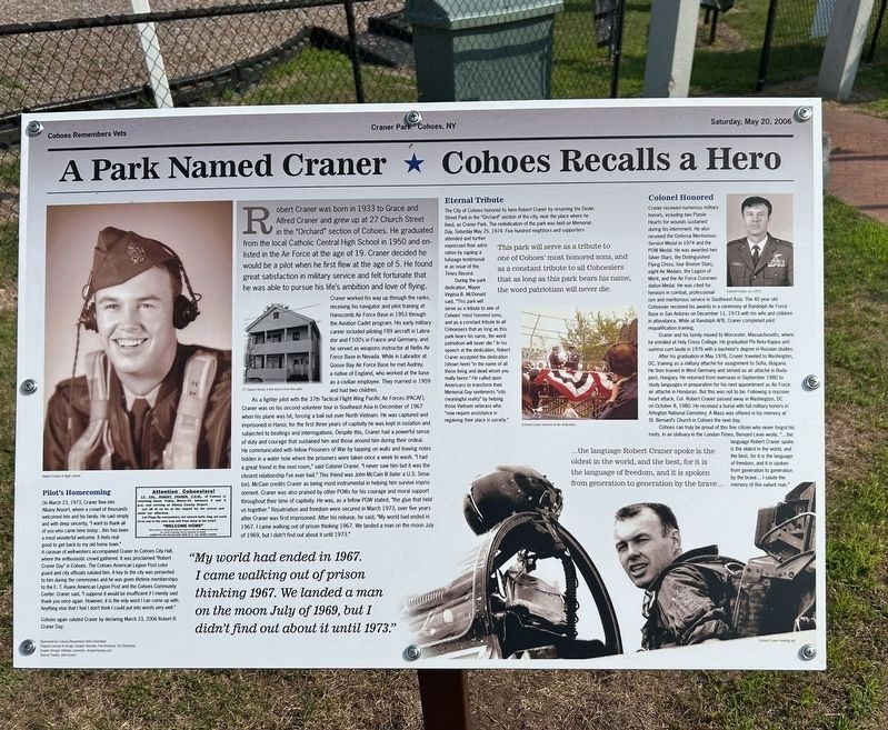 A Park Named Craner * Cohoes Recalls a Hero Marker image. Click for full size.
