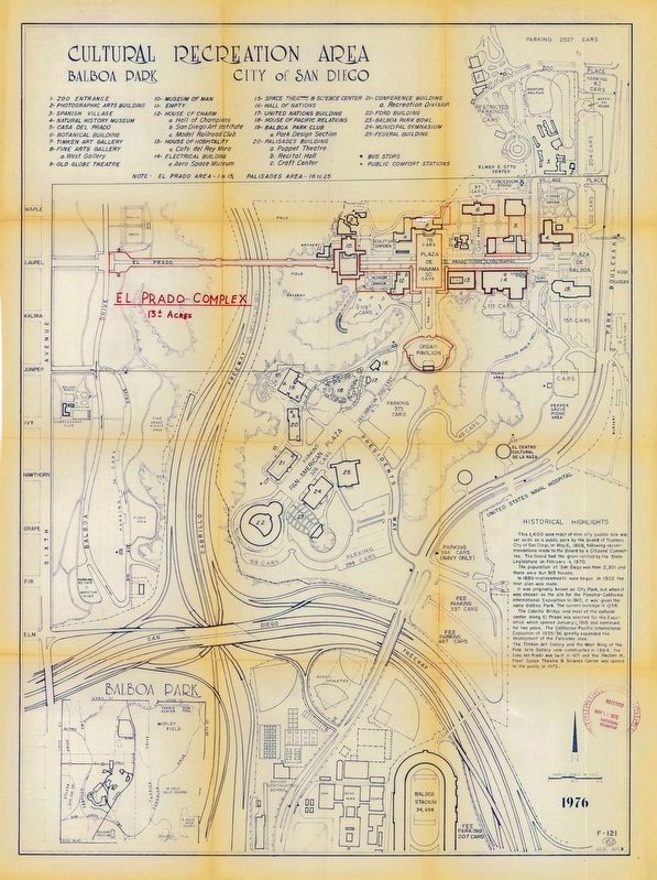 Balboa Park National Historic Landmark 'El Prado Complex' map image. Click for full size.