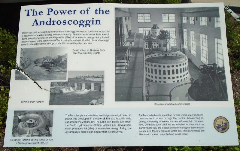 The Power of the Androscoggin Marker. Click for full size. The Power of the Androscoggin Marker image. Click for full size.