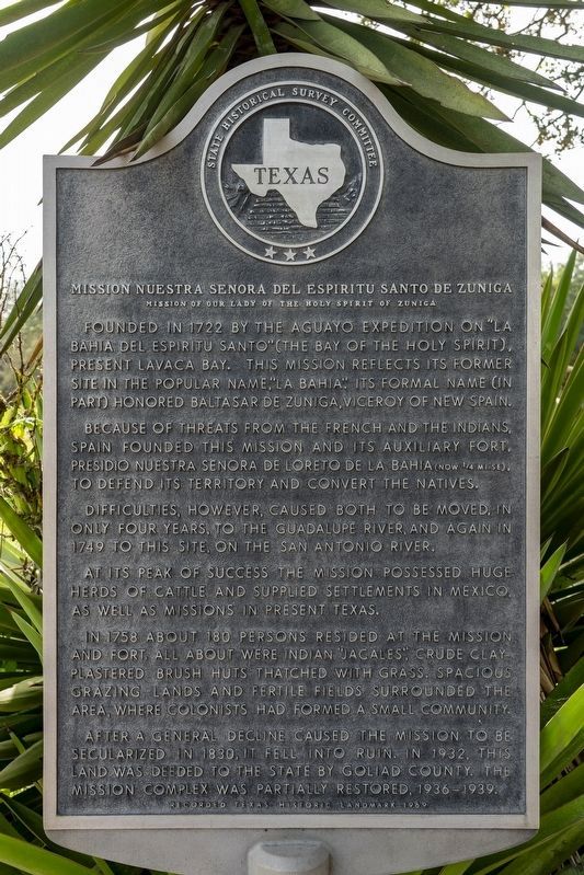 Mission Nuestra Senora del Espiritu Santo de Zuniga Marker. Click for full size. Mission Nuestra Senora del Espiritu Santo de Zuniga Marker image. Click for full size.