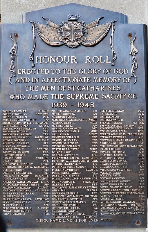 St. Catharines Honour Roll - 1939 - 1945 - Plaque 2: H-Z. Click for full size. St. Catharines Honour Roll - 1939 - 1945 - Plaque 2: H-Z image. Click for full size.