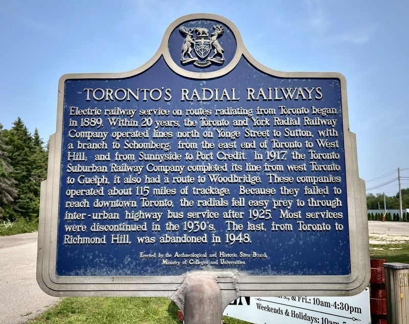 Toronto’s Radial Railways Marker. Click for full size. Toronto’s Radial Railways Marker image. Click for full size.