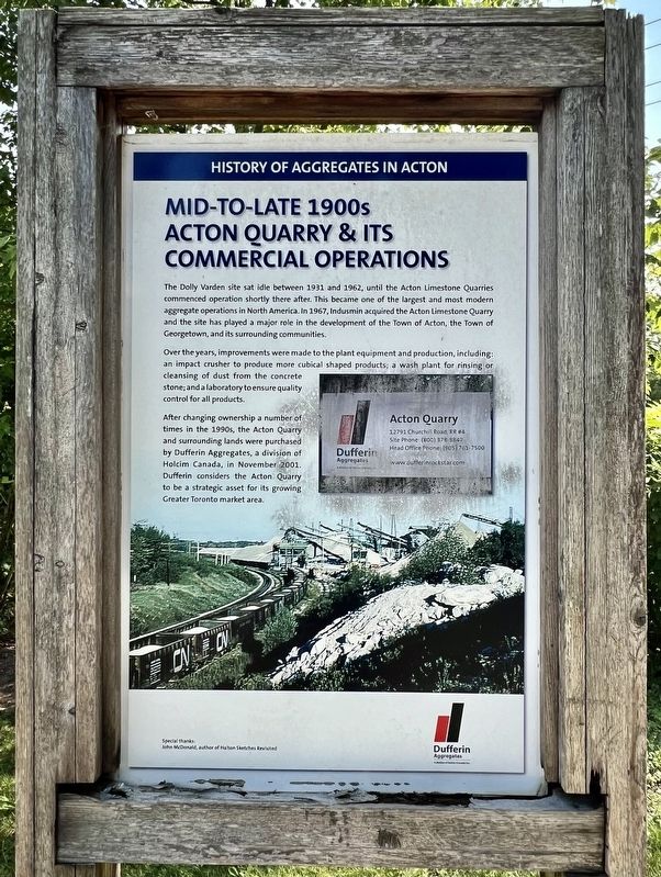 Mid-to-Late 1900s Acton Quarry & It�s Commercial Operations Marker image. Click for full size.