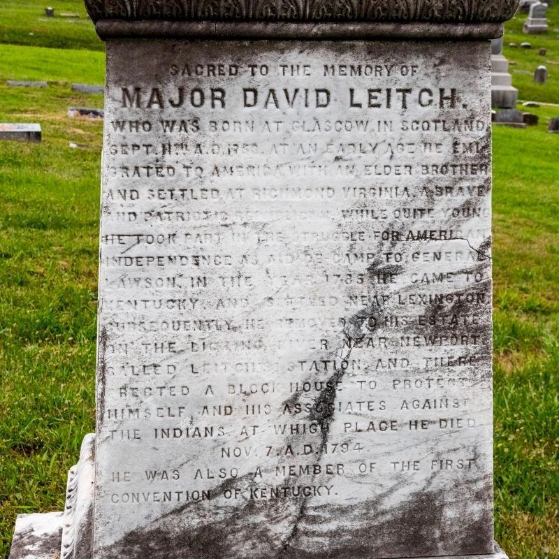 Major David Leitch Monument, right side. Click for full size. Major David Leitch Monument, right side image. Click for full size.