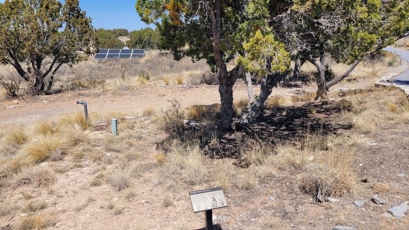 The view of the marker and solar panels along the trail. Click for full size. The view of the marker and solar panels along the trail image. Click for full size.