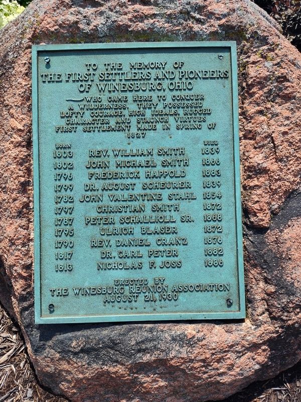 Winesburg's First Settlers and Pioneers Memorial Marker. Click for full size. Winesburg's First Settlers and Pioneers Memorial Marker image. Click for full size.
