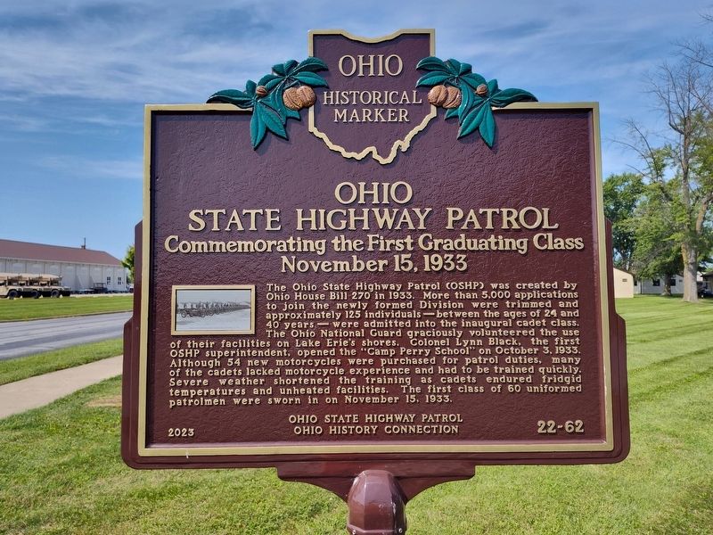 Ohio State Highway Patrol Commemorating the First Graduating Class November 15, 1933 side of marker. Click for full size. Ohio State Highway Patrol Commemorating the First Graduating Class November 15, 1933 side of marker image. Click for full size.