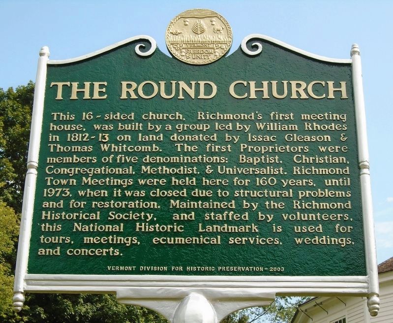 The Round Church / Richmond, Vermont Marker image. Click for full size.