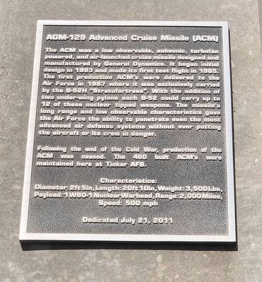 AGM-129 Advanced Cruise Missile (ACM) Marker. Click for full size. AGM-129 Advanced Cruise Missile (ACM) Marker image. Click for full size.
