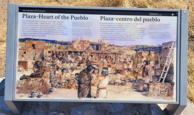 Plaza - Heart of the Pueblo / Plaza - centro del pueblo Marker. Click for full size. Plaza - Heart of the Pueblo / Plaza - centro del pueblo Marker image. Click for full size.