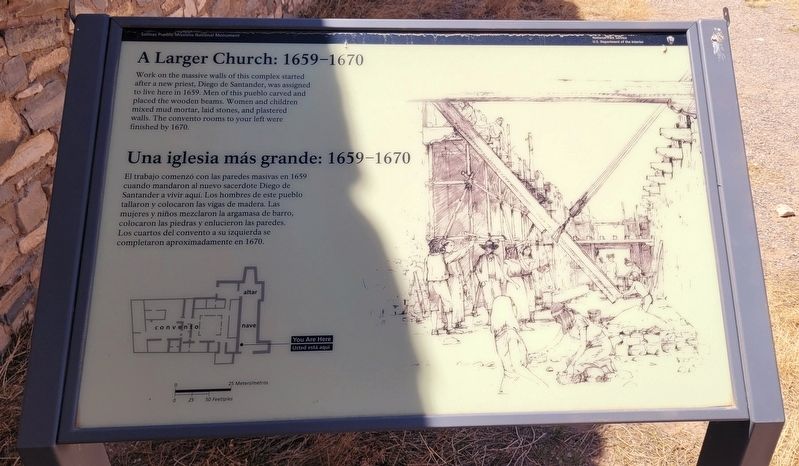 A Larger Church: 1659-1670 / Una iglesia más grande: 1659-1670 Marker. Click for full size. A Larger Church: 1659-1670 / Una iglesia más grande: 1659-1670 Marker image. Click for full size.