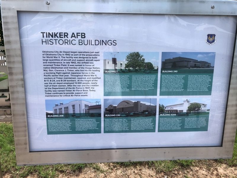 Tinker AFB Historic Buildings Marker. Click for full size. Tinker AFB Historic Buildings Marker image. Click for full size.