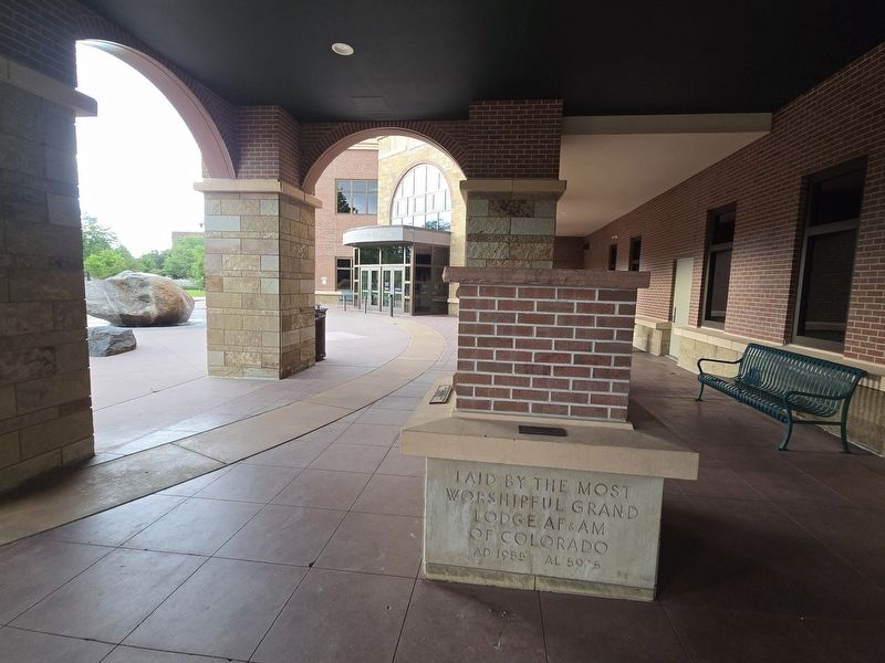 Larimer County Courthouse Cornerstones Marker looking towards the entrance of the current courthouse. Click for full size. Larimer County Courthouse Cornerstones Marker looking towards the entrance of the current courthouse image. Click for full size.