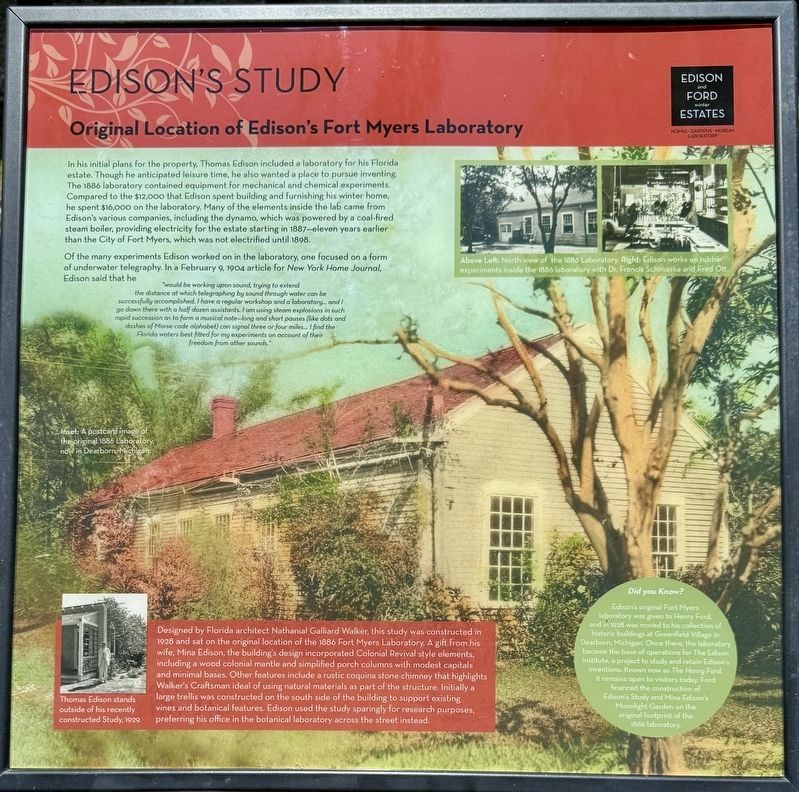 Edison’s Study Marker. Click for full size. Edison’s Study Marker image. Click for full size.