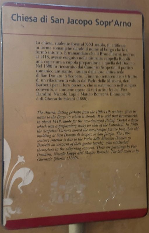 Chiesa di San Jacopo Sopr'Arno Marker image. Click for full size.