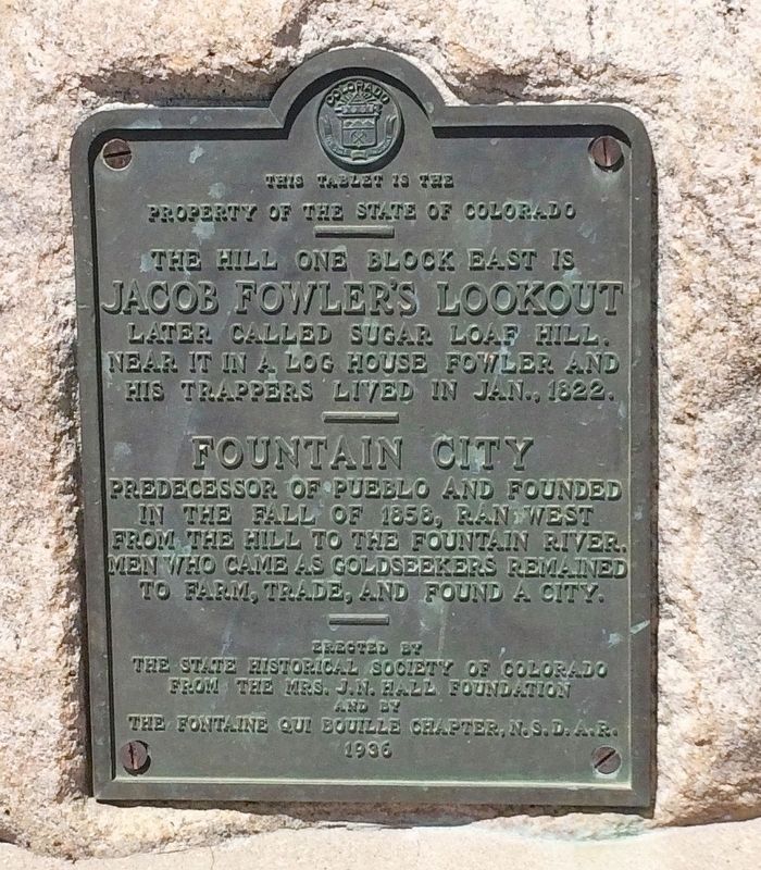 Jacob Fowler's Lookout - Fountain City Marker. Click for full size. Jacob Fowler's Lookout - Fountain City Marker image. Click for full size.