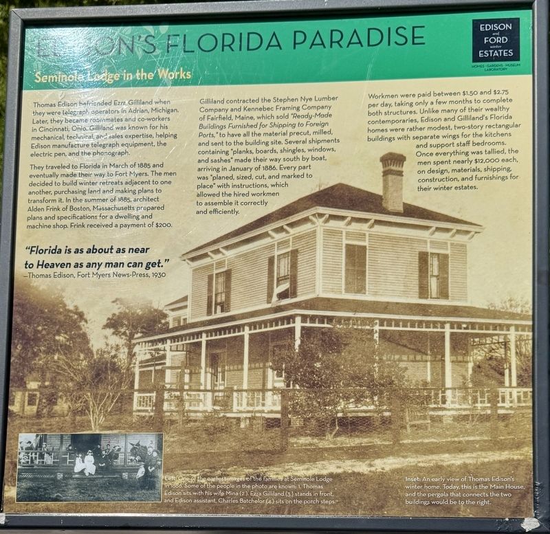 Edison�s Florida Paradise Marker image. Click for full size.