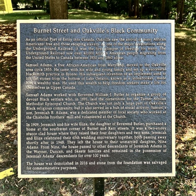 Burnet Street and Oakville�s Black Community Marker image. Click for full size.