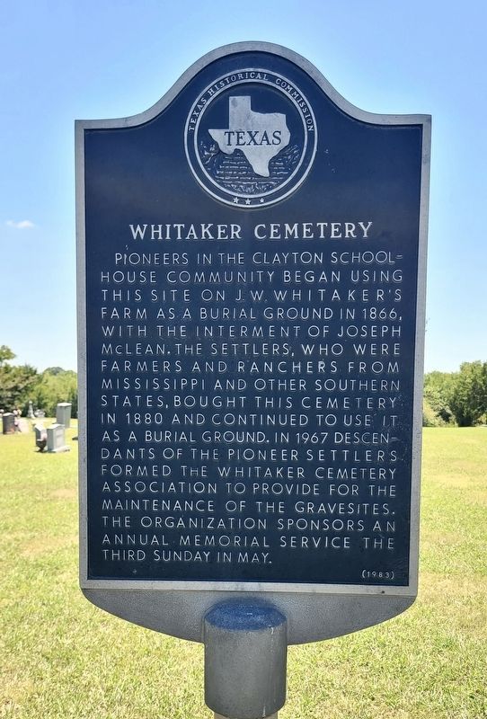 Whitaker Cemetery Marker. Click for full size. Whitaker Cemetery Marker image. Click for full size.