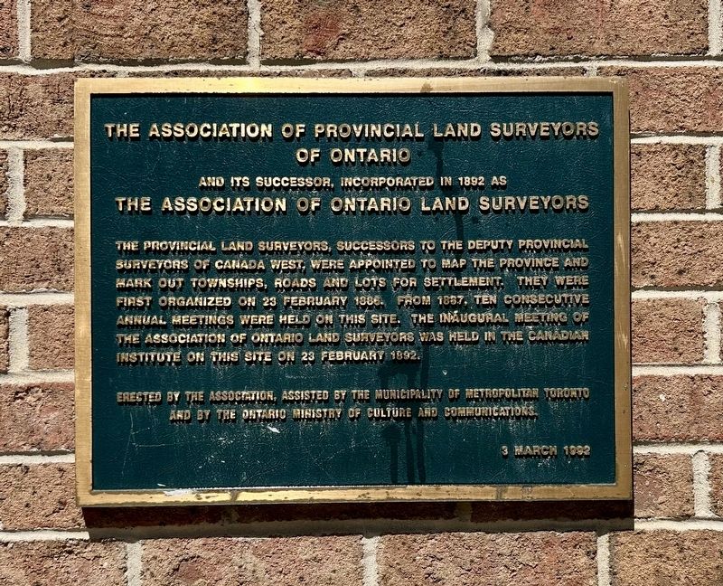 The Association of Provincial Land Surveyors of Ontario Marker. Click for full size. The Association of Provincial Land Surveyors of Ontario Marker image. Click for full size.