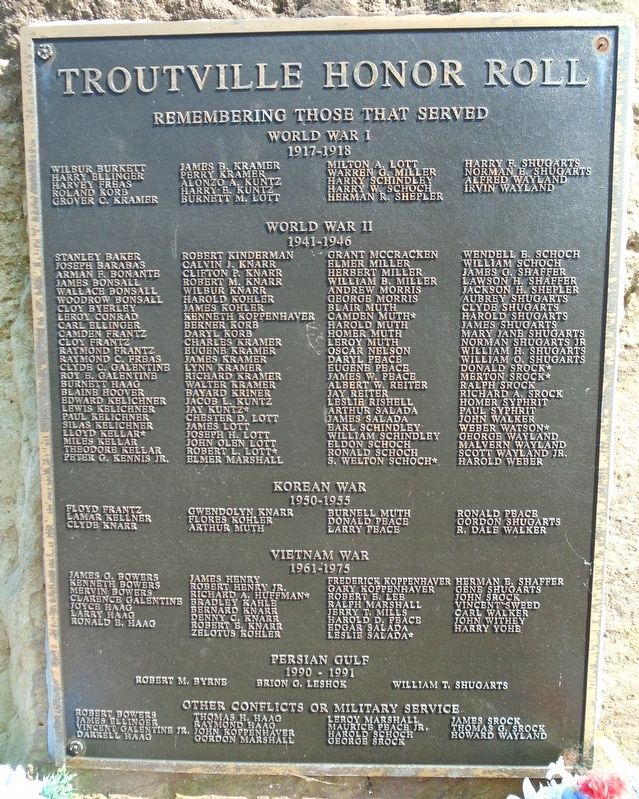 Troutville Honor Roll Marker. Click for full size. Troutville Honor Roll Marker image. Click for full size.