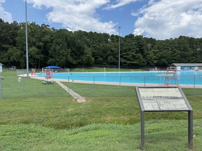 The Swimming Hole (Oak Ridge Municipal Outdoor Swimming Pool) back of the pool to left of marker. image. Click for full size.