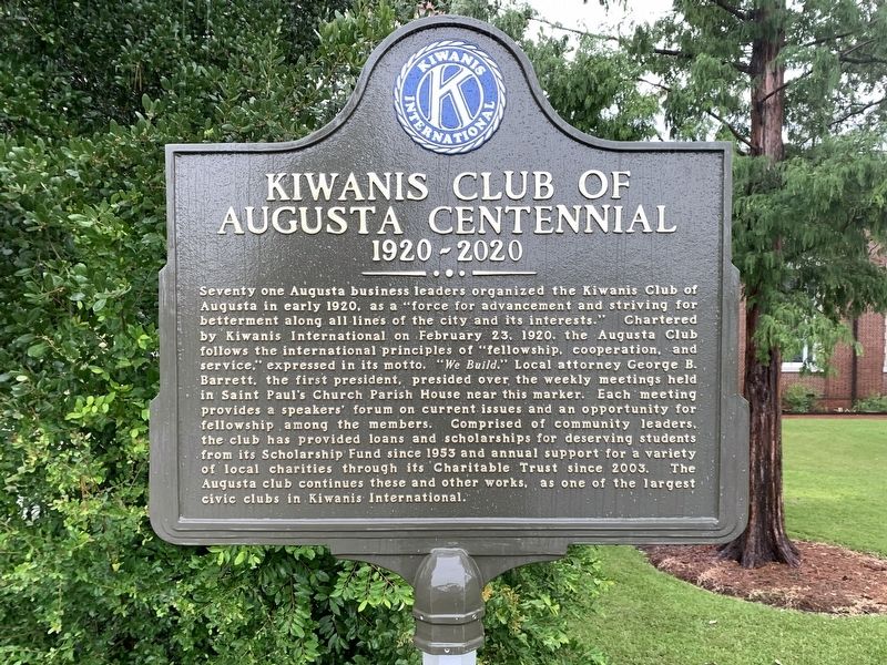 Kiwanis Club of Augusta Centennial Marker. Click for full size. Kiwanis Club of Augusta Centennial Marker image. Click for full size.