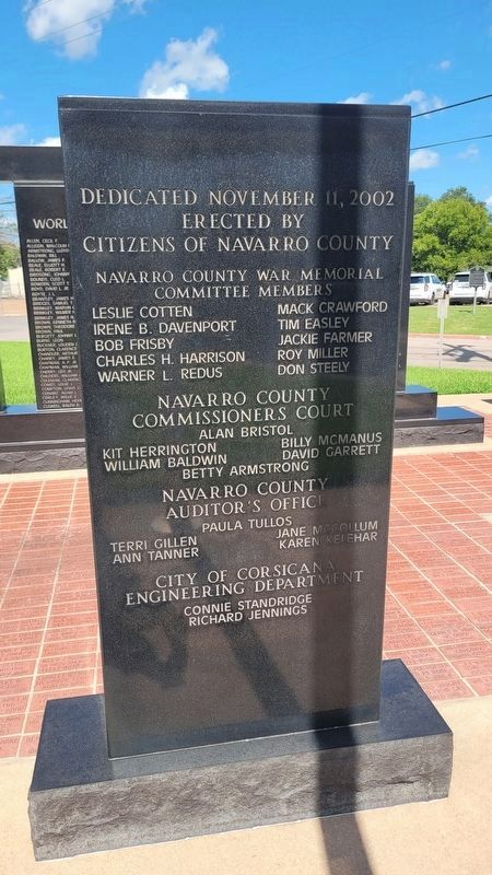 Navarro County War Memorial - Reverse of 1st Panel image. Click for full size.