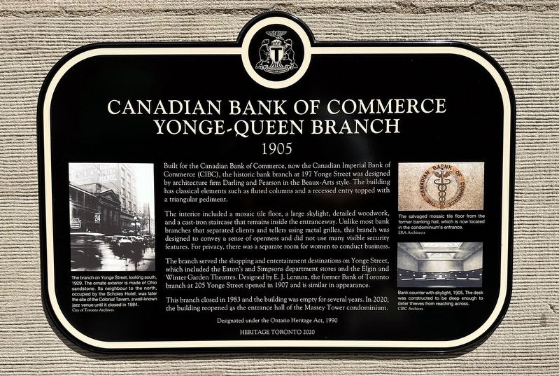 Canadian Bank of Commerce - Yonge-Queen Branch (1905) Marker. Click for full size. Canadian Bank of Commerce - Yonge-Queen Branch (1905) Marker image. Click for full size.