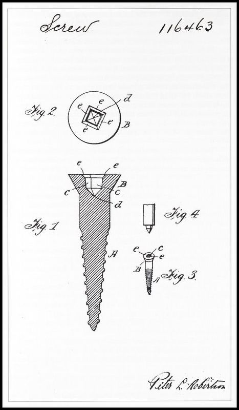 The 1909 patent for P.L. Robertson�s screw image. Click for full size.