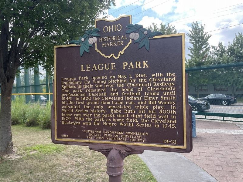 Reverse side of the League Park Marker, looking south image. Click for full size.
