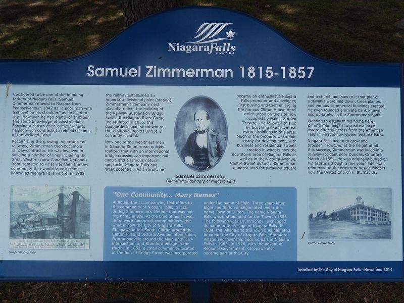 Samuel Zimmerman 1815 - 1857 Marker image. Click for full size.