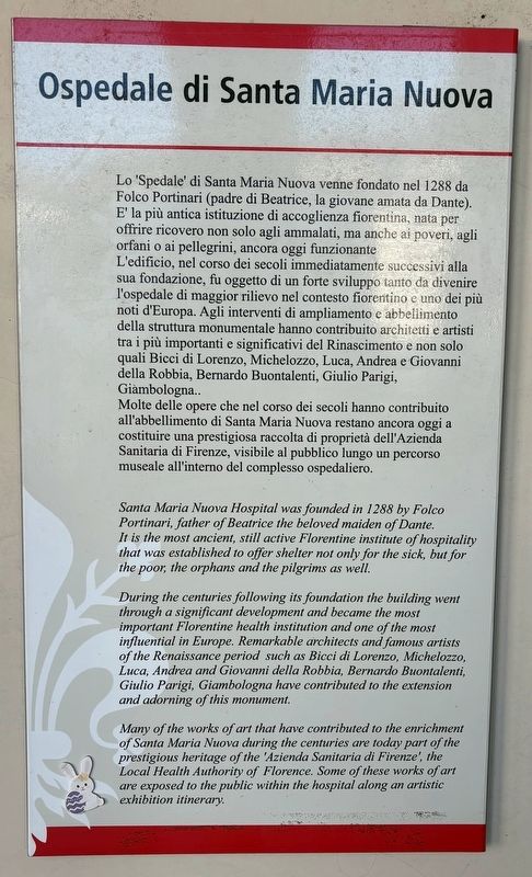 Ospedale di Santa Maria Nuova / Santa Maria Nuova Hospital Marker. Click for full size. Ospedale di Santa Maria Nuova / Santa Maria Nuova Hospital Marker image. Click for full size.