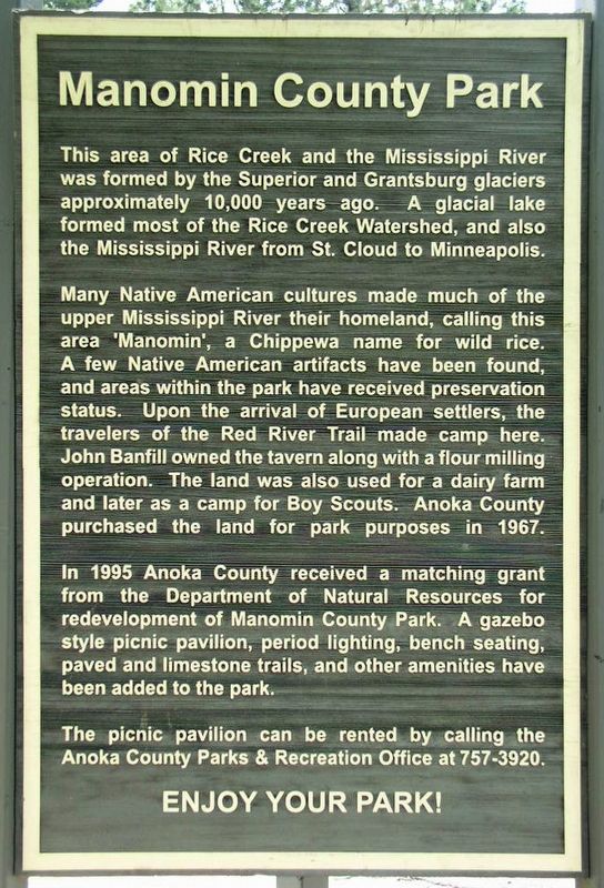 Manomin County Park marker. Click for full size. Manomin County Park marker image. Click for full size.