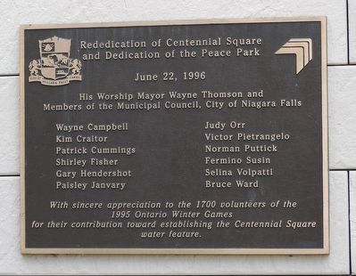 Rededication of Centennial Square and Dedication of the Peace Park - Marker image. Click for full size.