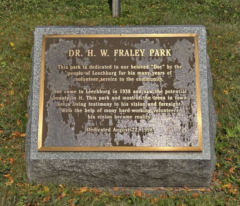 Dr. H. W. Fraley Park Marker. Click for full size. Dr. H. W. Fraley Park Marker image. Click for full size.