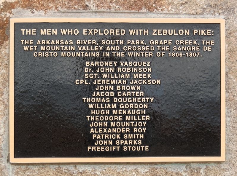 The Men Who Explored with Zebulon Pike Marker. Click for full size. The Men Who Explored with Zebulon Pike Marker image. Click for full size.