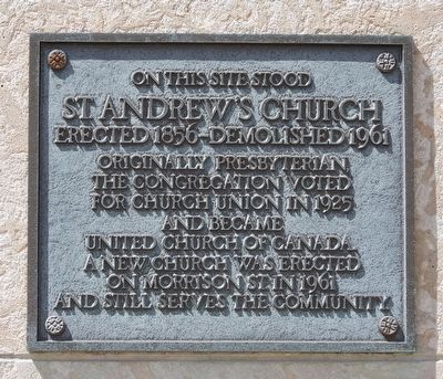 On This Site Stood St. Andrew's Church 1856 - 1961 - Marker image. Click for full size.