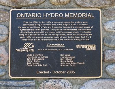Ontario Hydro Memorial - Marker. Click for full size. Ontario Hydro Memorial - Marker image. Click for full size.