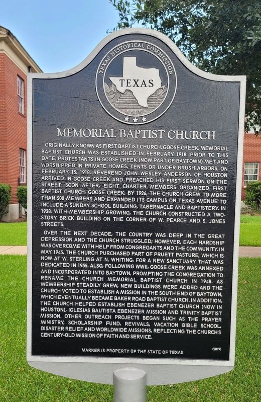 Memorial Baptist Church Marker image. Click for full size.