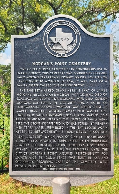Morgan's Point Cemetery Marker. Click for full size. Morgan's Point Cemetery Marker image. Click for full size.