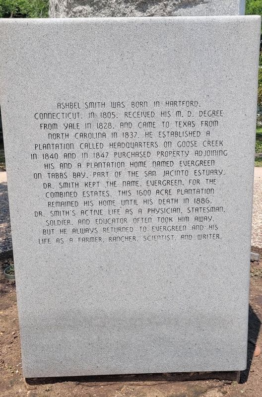 Ashbel Smith, M.D. Marker - Left Side. Click for full size. Ashbel Smith, M.D. Marker - Left Side image. Click for full size.