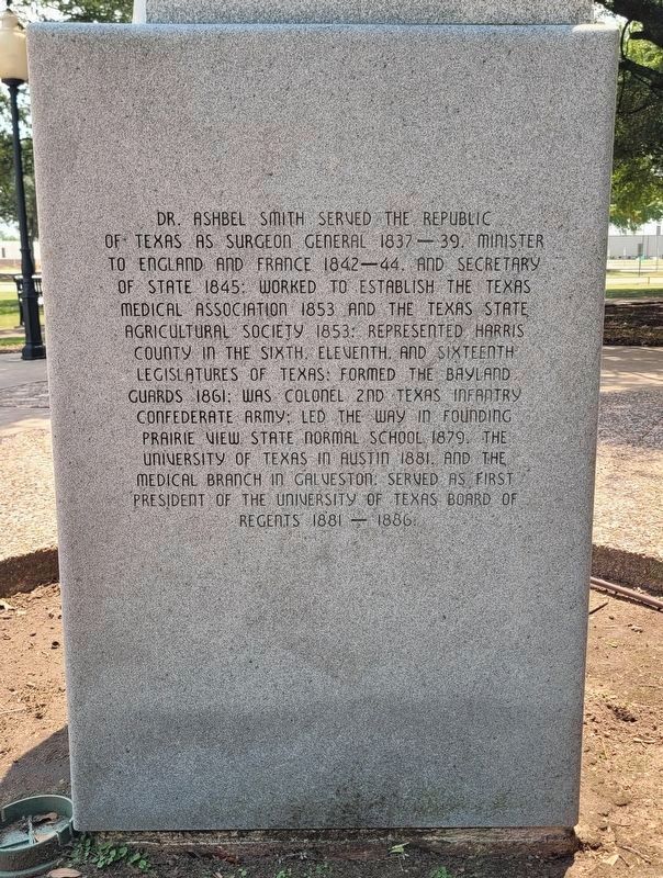 Ashbel Smith, M.D. Marker - Right Side. Click for full size. Ashbel Smith, M.D. Marker - Right Side image. Click for full size.