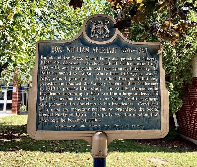 Hon. William Aberhart 1878-1943 Marker. Click for full size. Hon. William Aberhart 1878-1943 Marker image. Click for full size.