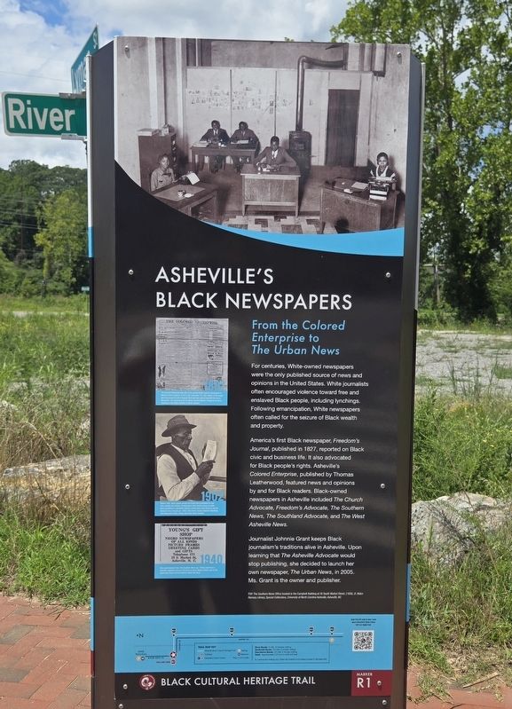 Asheville's Black Newspapers side of marker. Click for full size. Asheville's Black Newspapers side of marker image. Click for full size.