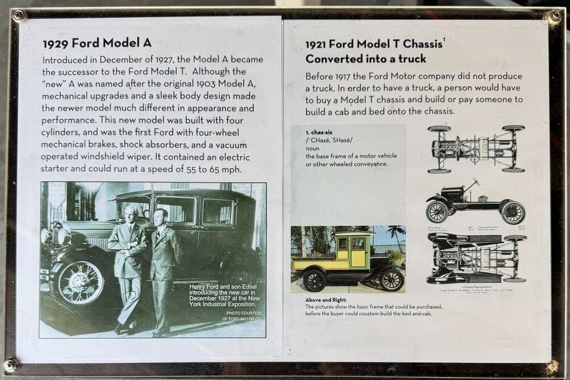 1929 Ford Model A/1921 Ford Model T Chassis Converted into a truck Marker. Click for full size. 1929 Ford Model A/1921 Ford Model T Chassis Converted into a truck Marker image. Click for full size.